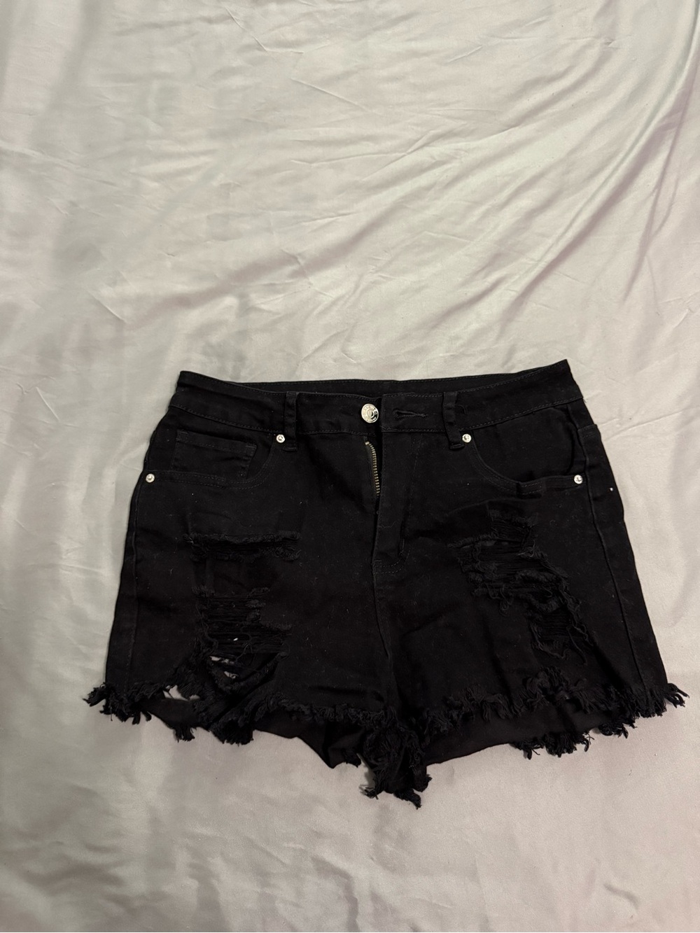 SHEIN Black Distressed Frayed Denim Shorts